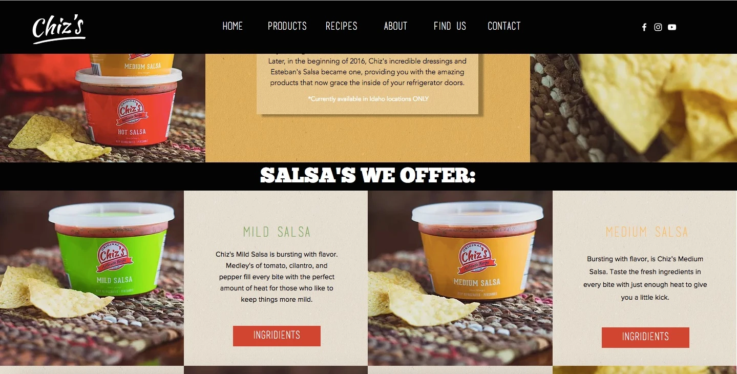Chiz's Foods Website Design
